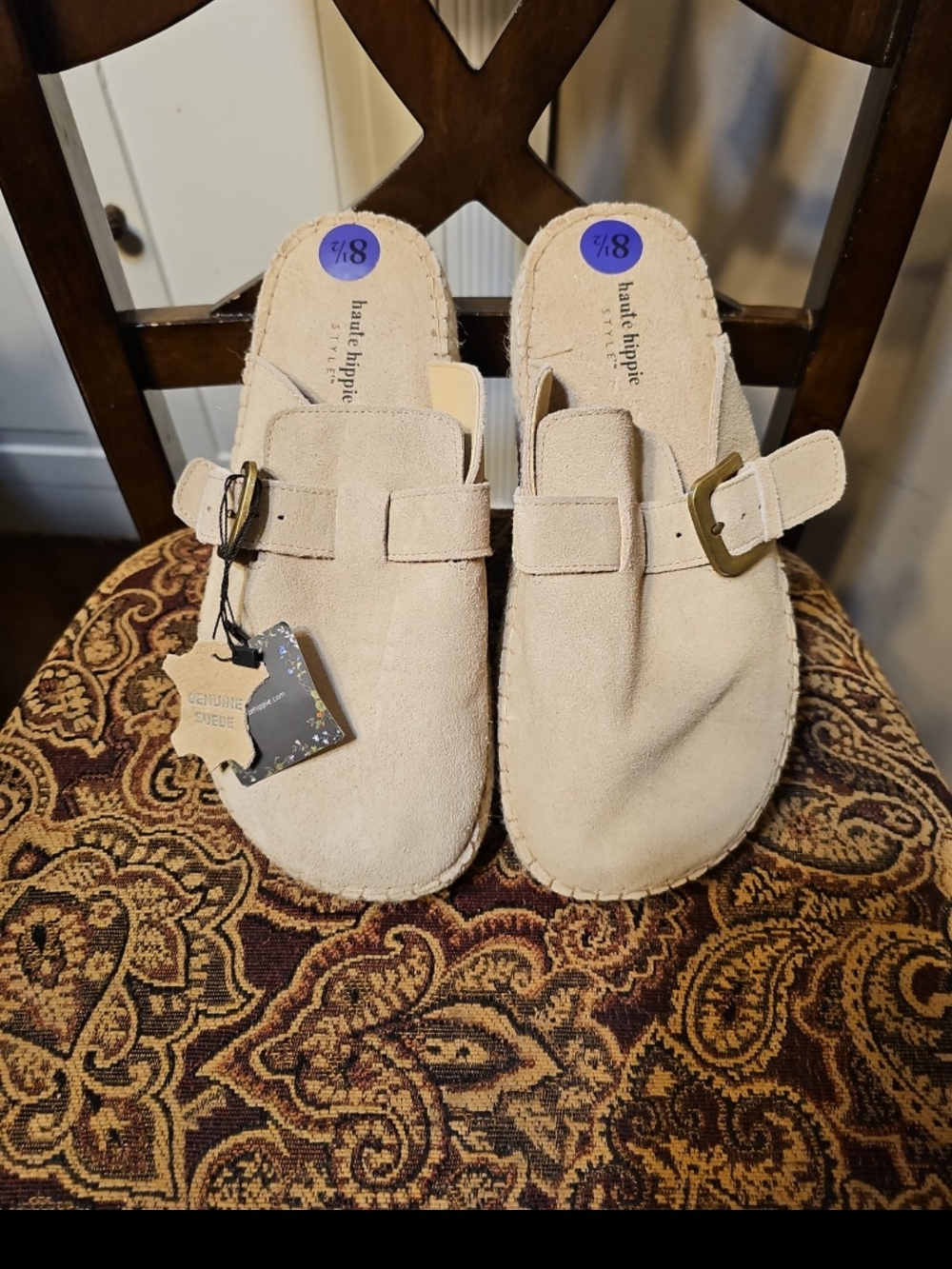 Haute Hippie Beige Suede Slip-On Buckle Clogs